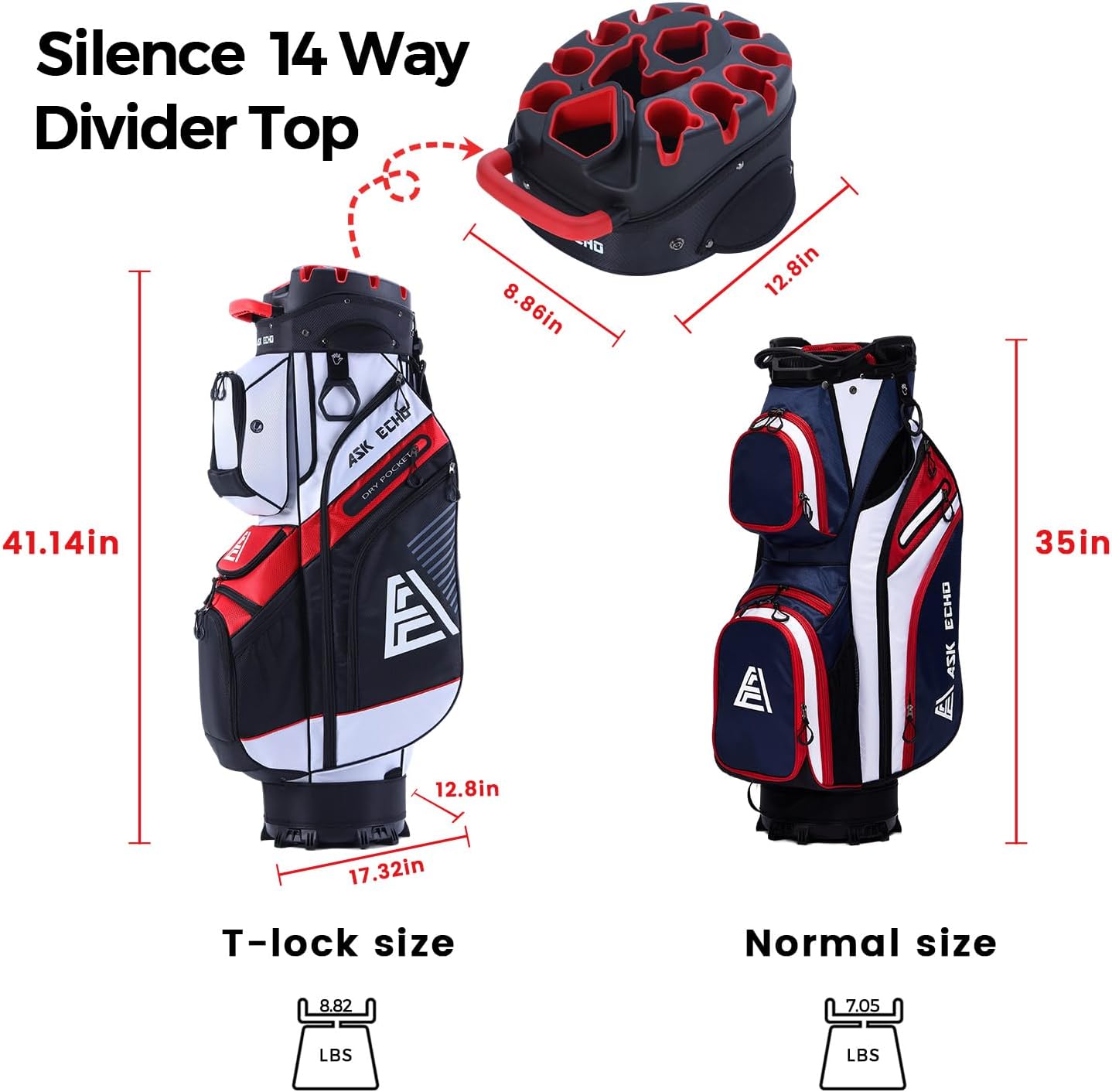 Ask Echo Premium Cart Golf Bag - 14 Way Dividers